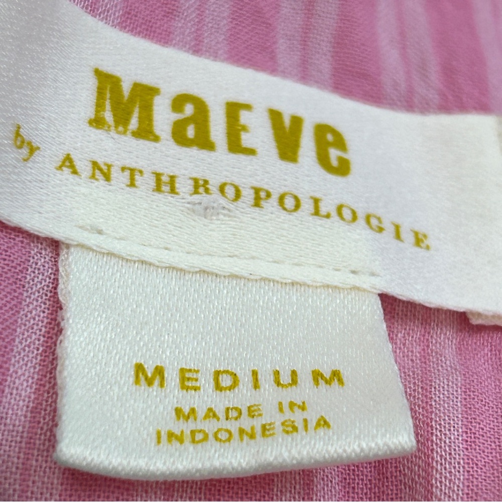 Anthropologie Maeve Button-Front Shirt Pink Orange Striped size med - Picture 6 of 10